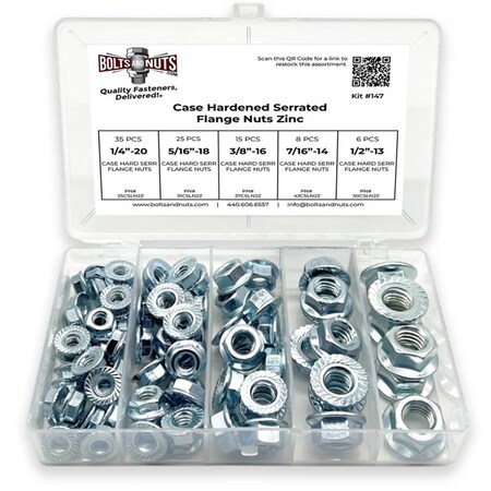Boltsandnuts.Com Case Hardened Serrated Hex Flange Nut Assortment - 90 PCS Assortment Kit #147